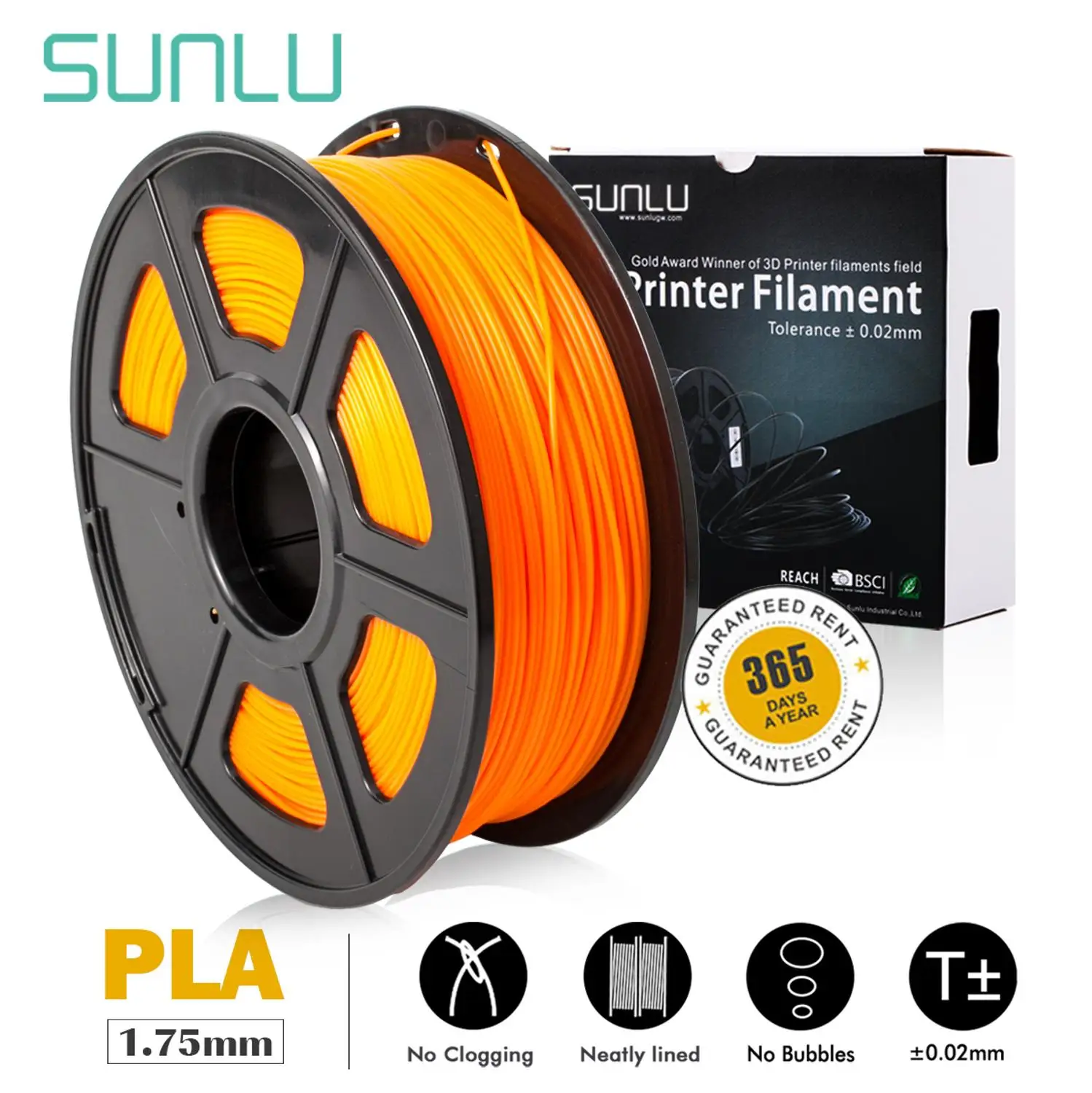 Flash Sale SUNLU-filamento PLA naranja para impresora 3D, carrete de precisión Dimensional +/-1,75mm, Material PLA, Color marrón, 0,02mm, 1KG aJjqzlDl