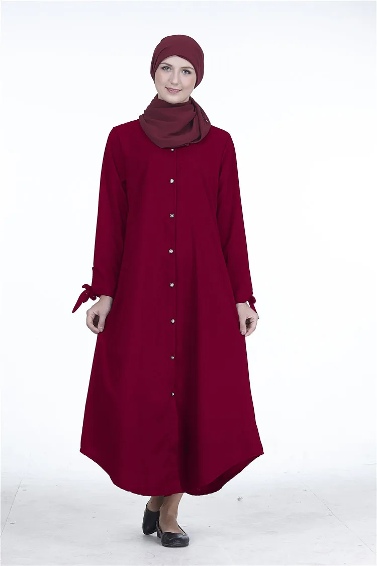 Красный Baju мусульманская одежда женская абайя кимоно Дубай, Турция Eid рубашка платье черный желтый Jubah Рамадан джеллаба Исламская одежда кафтан - Цвет: Красный