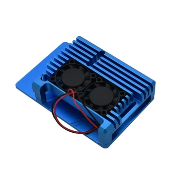 

for Raspberry Pi 4 4B Aluminum Case Enclosure CNC Cover with Heatsink Cooling Dual Fan for Raspberry Pi 4 Model B(Blue)