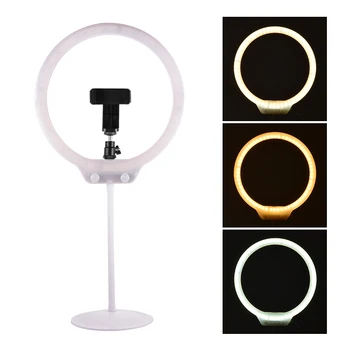 

Dimmable LED Ring Light Portable USB Desktop Makeup Beautify Lamp with Mirror for Camera Smartphone Photo Shooting