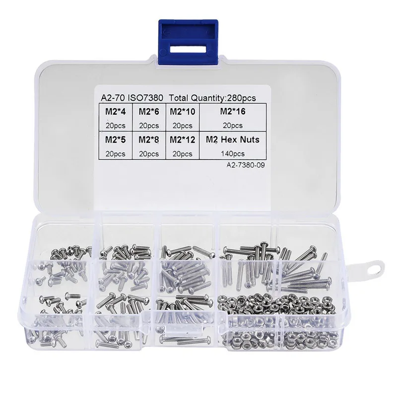 

280pcs M2 304 Stainless Steel Hex Socket Button Head Cap Bolts Screws Nuts Kit
