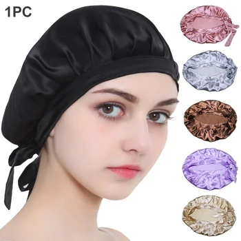 

Women Head Cover Natural Silk Night Cap Adjustable lightweight breathable Sleeping Head Cover Soft Hair Lace-up Free Size