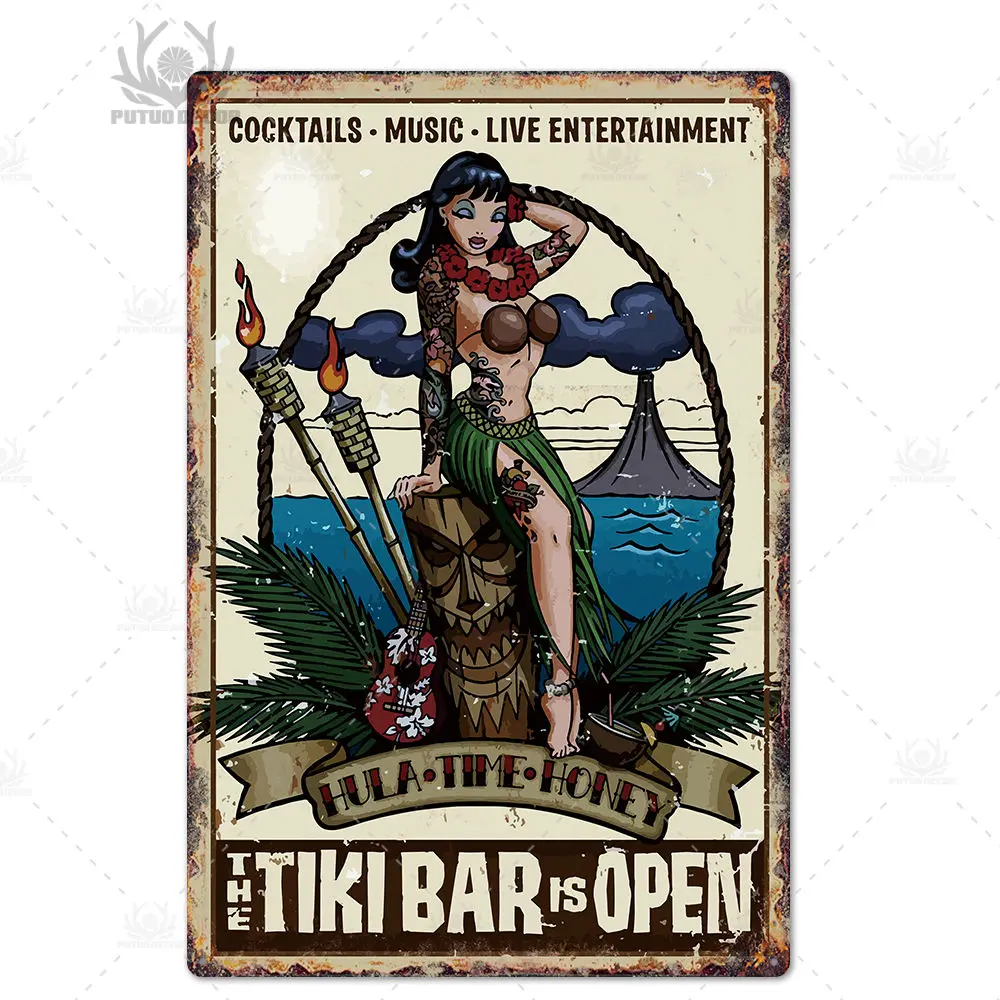 TH0451 Tiki бар Настенный декор металлический знак табличка Металл Лето Tiki знак металлическая пластина для Tiki бар пляж Бар Декоративная железная живопись - Цвет: TH0451