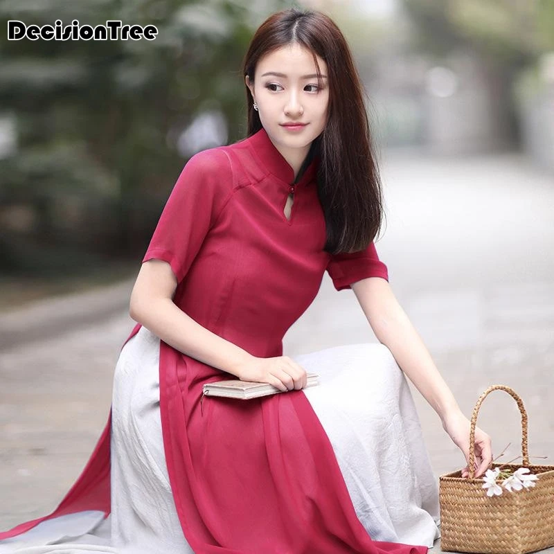 Вьетнамский Ао Дай, улучшенный вьетнамский Чонсам для женщин, Халат+ штаны, костюм, восточное платье, народный стиль