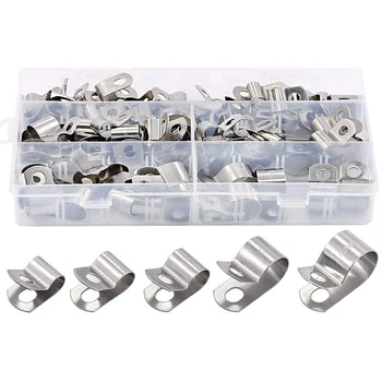 

304 Stainless Steel Cable Clamps Assortment Kit, Without Rubber Cushioned Insulated Clamp, Metal Clamp(80Pcs)