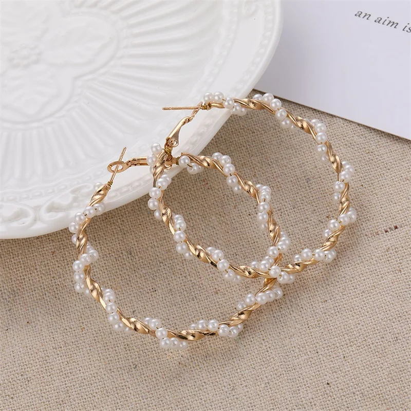 IFMIA винтажные большие серьги кольца из белого золота с жемчугом для женщин и