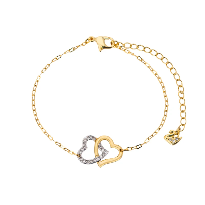 SWA Новое Хрустальное Двойное сердце дизайнерский браслет Изысканная цепочка украшение Swa кристалл ювелирные изделия дамы серебряная цепь подарок на праздник