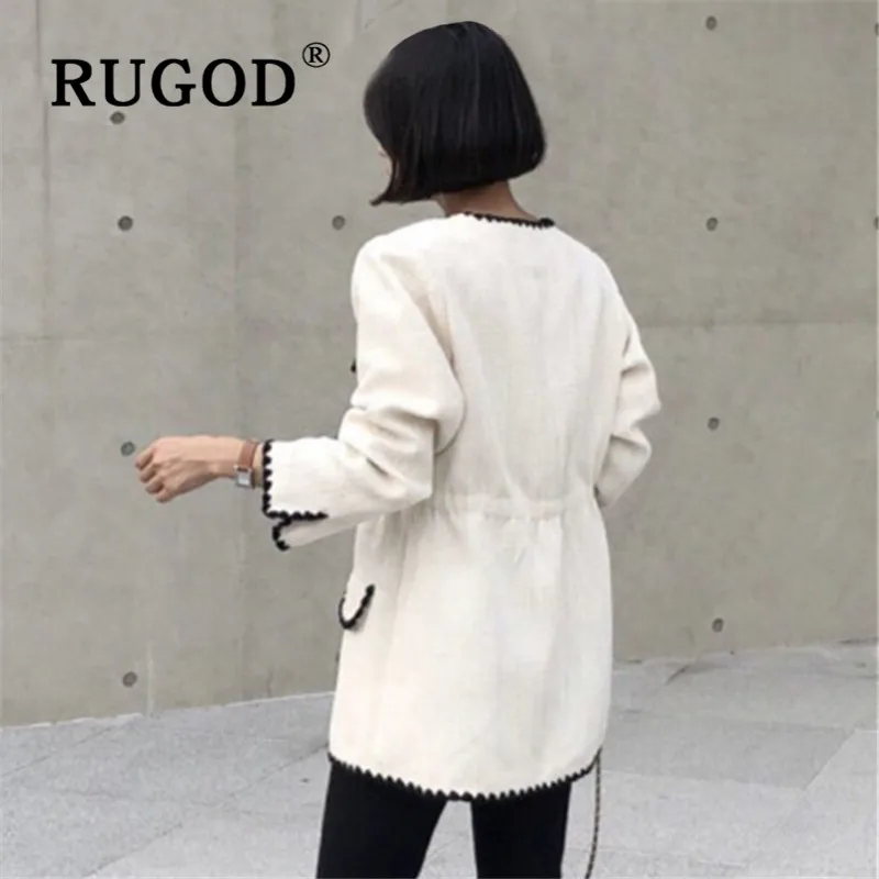 Пальто женское RUGOD, элегантный офисный женский шерстяной Блейзер, женская Стильная туника с длинным рукавом, шерстяная куртка, винтажная осенне-зимняя длинная куртка