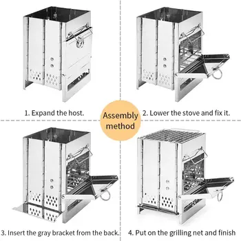 

Portable 201 Stainless Steel Silver BBQ Picnic Stove Pot Charcoal Stove BOIL Cooking System Camping Stove Cooker Wood Burning