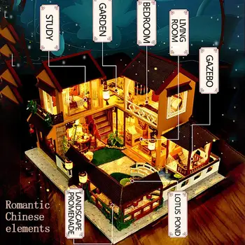 

DIY Wooden House Kit Creative Handmade Dollhouse Building Toy With Birthday Children House DIY Gifts Miniature Model Furnit A8R6