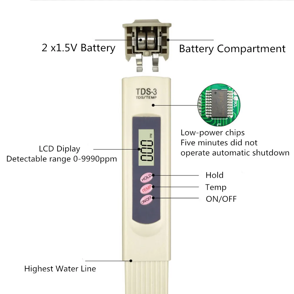 TDS-3 TDS Pen Portable Digital TDS Meter Filter Measuring Water Quality Purity Tester Tds Meter