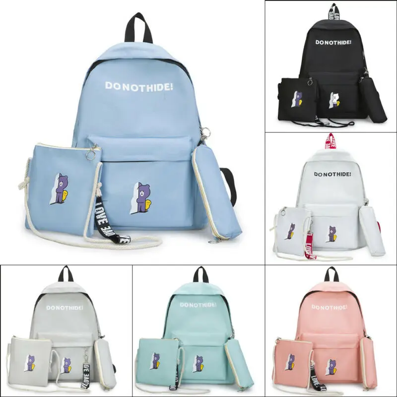 

3PCS/Set Women Teenage Students School Bag Backpack Canvas Cartoon Letter Print Large Capacity Casual Travel School Bag Hot Sell