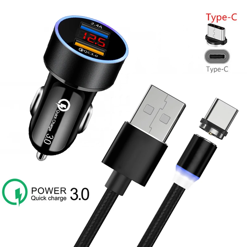 Быстрое Автомобильное зарядное устройство QC 3 0 светодиодный дисплей магнитный