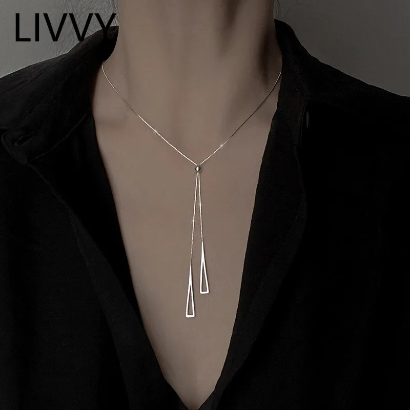 LIVVY Silver Color Triangle Pendant Necklace  Female Simple Clavicle Chain Elegant Temperament Gift Jewelry