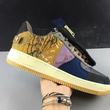 AF1 Трэвиса Скотта x Air Force TS YY 1 один бархат разных цветов со швами обувь на молнии для женщин и мужчин