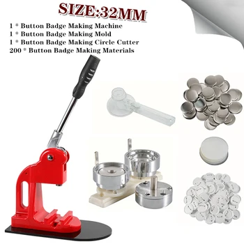 

32mm Badge Button Pin Maker Machine Punch Press Badge Making Die Mould With 200 Sets Button Supplies Part Material+Circle Cutter