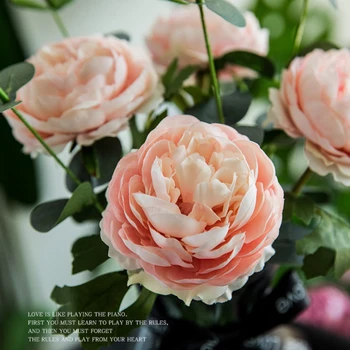 

5 pcs /lot Single Rose European Silk Artificial Peony Flower for Home Wedding Wall Flower Decoration flower Party Decor