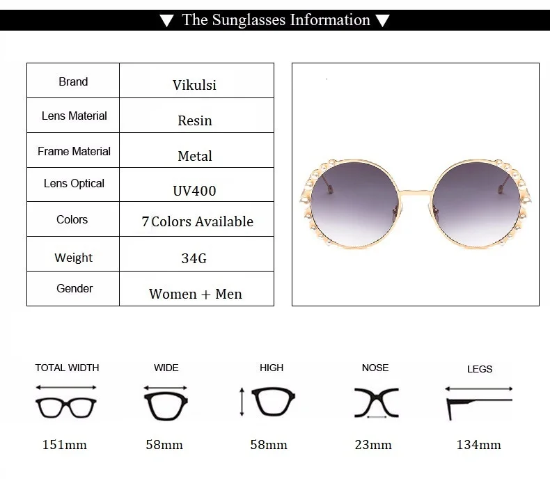 Luxury Beads Round Sunglasses Women Fashion Alloy Frame Brand Pearls Designer Sun Glasses For Female Brown Shades UV400 New