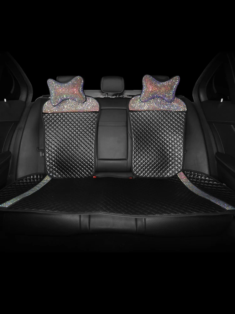 Car Seat Cover PU Leather Full Set Women Bling Rhinestone Interior Accessories Cushion Universal Size Luxury Decoration