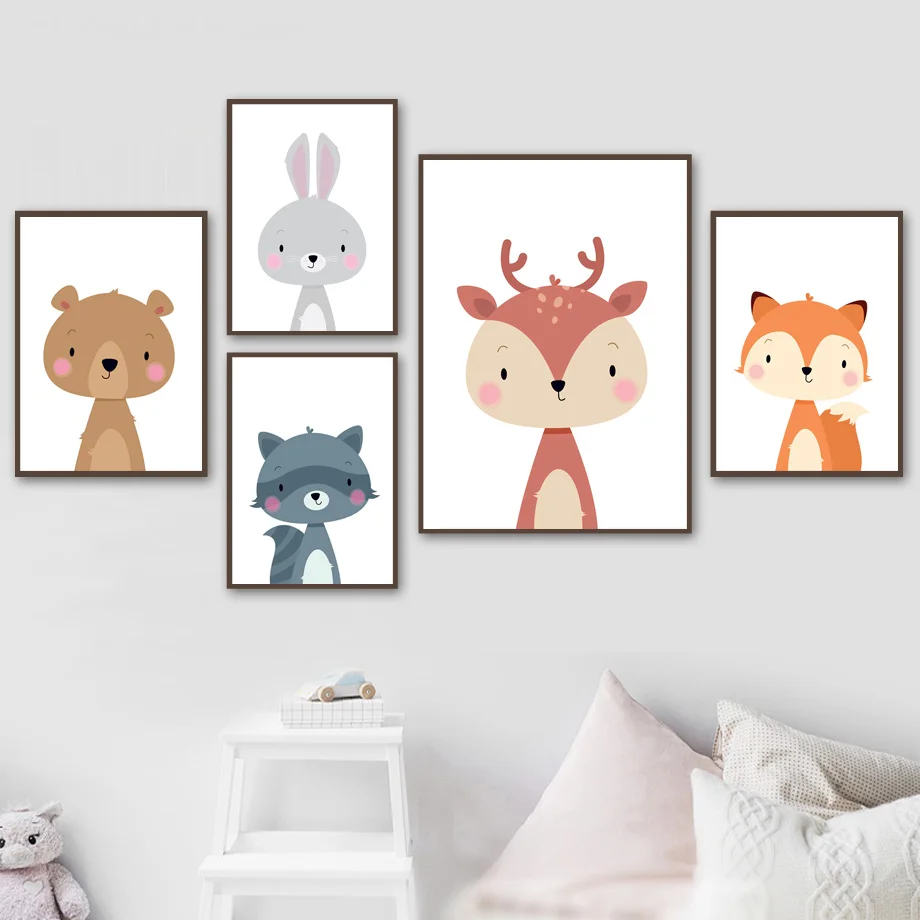 

Rabbit Deer Squirrel Bear Animal Cartoon Wall Art Canvas Painting Nordic Posters And Prints Wall Pictures Baby Kids Room Decor
