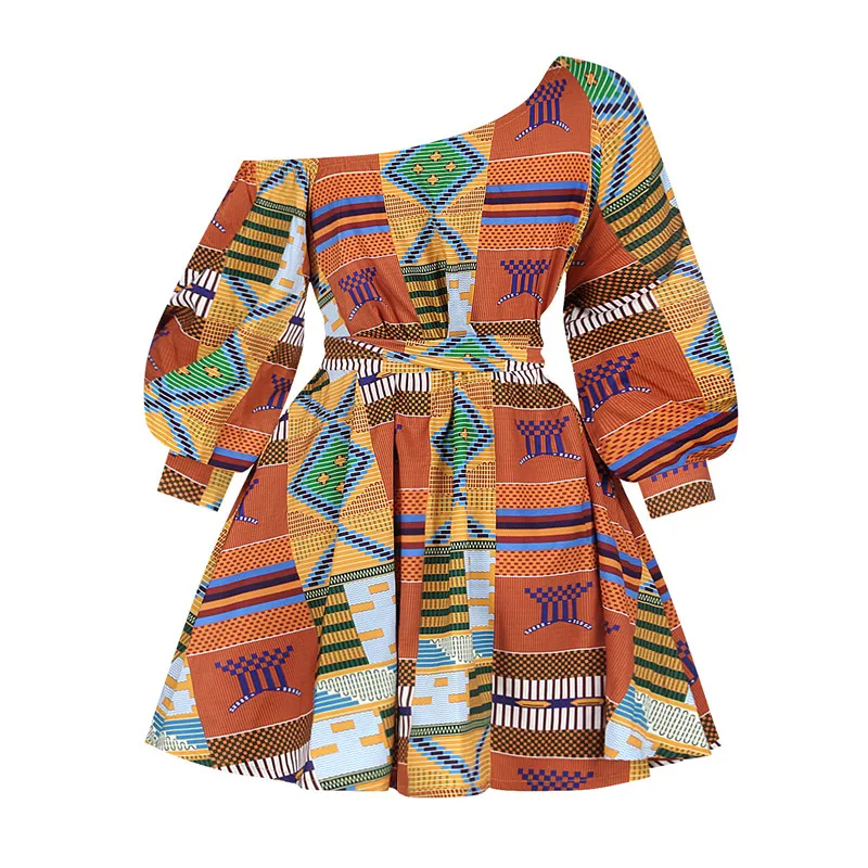 african traditional clothing BUSHRA African Women Sexy Shoulder Off Mini Long Sleeve Dress Dashiki Tribal Printed Kanga Clothes Robe Africaine Femme 2022 NEW Africa Clothing