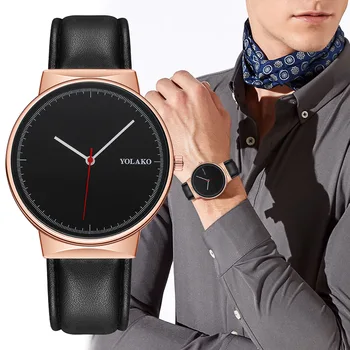 

Yolako Simple Men's Watches Fashion Minimalist Black Dial Quartz Wristwatch Leather Casual Men Watch relogio masculino Time