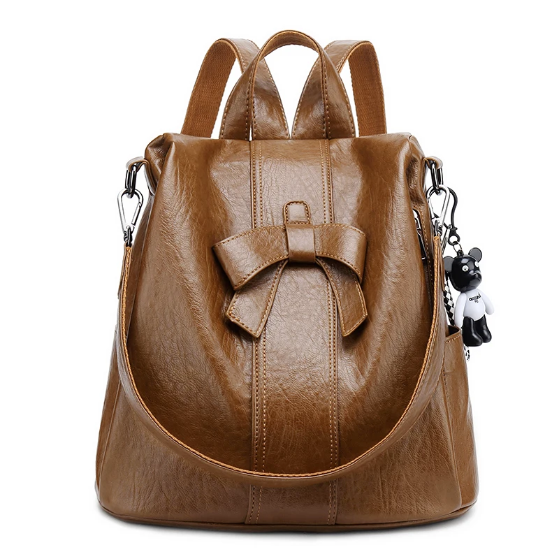 Fashion Women Backpack 2020 New Casual Wild Anti-theft Woman Multi-purpose Bow Brown Shoulder Bags Black Ladies Travel Bag