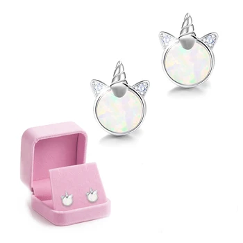 

Unicorn earring shining Rainbow Stud Baby Earrings Splendid earring for kid Children Jewelry Stone Animal earring with box