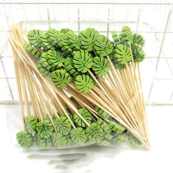 

100pcs Disposable Fruit Fork Disposable Party Wedding Bar Supplies Cocktail Green Cactus Bamboo Pick Fruit Skewer