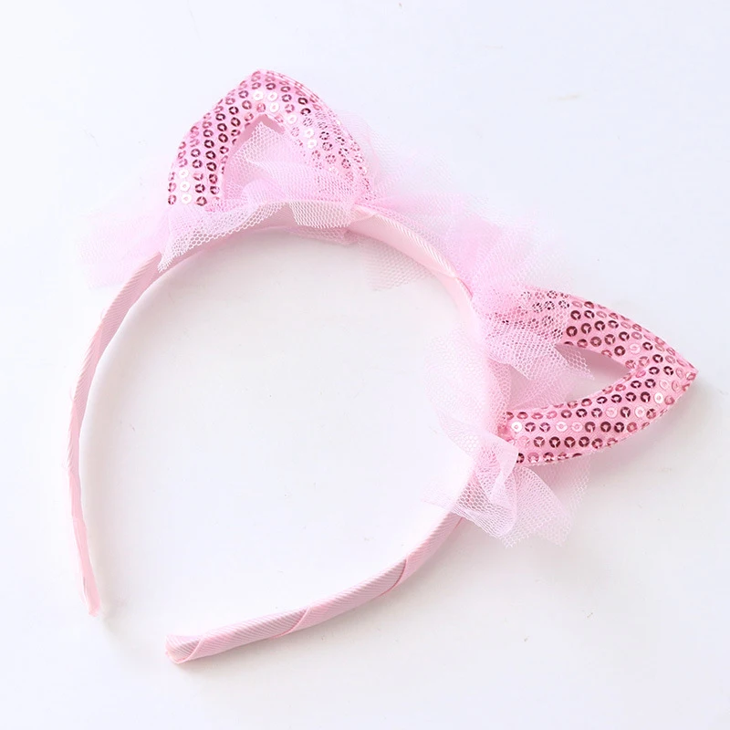 Розовый Princess girl lace bezel hairband cat-shaped cute sweet funny hair accessories fashion cartoon headband headwear mesh creative - Цвет: Розовый