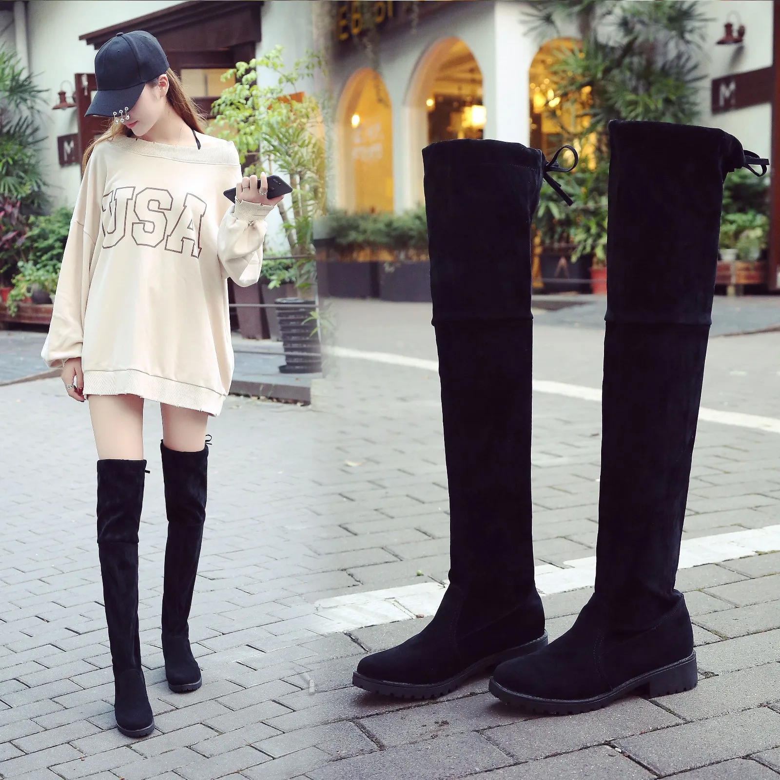 

Over-the-knee Boots Women's 2019 Winter New Style Korean-style INS Versatile Suede round-Toe Boots Semi-high Heeled Large Size W