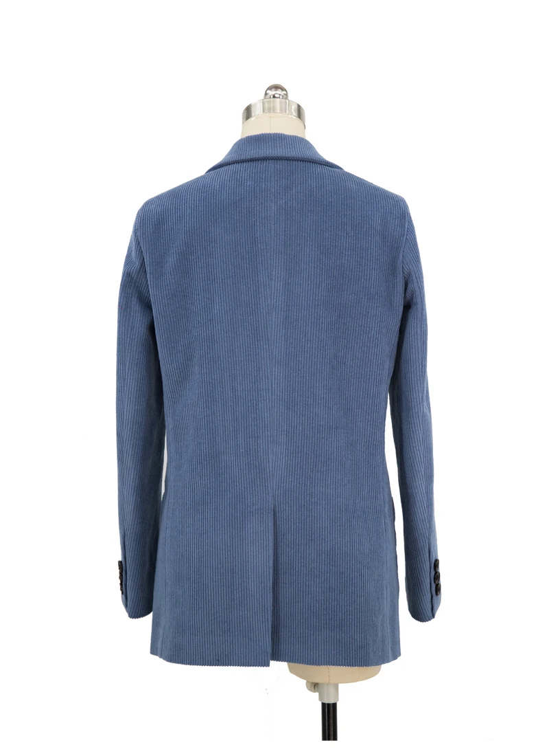 Fashion Velvet Cotton Elegant Blazer Basic Suit Jacket Coat Blue Corduroy Pockets Female Autumn Winter Tops Women Outerwear