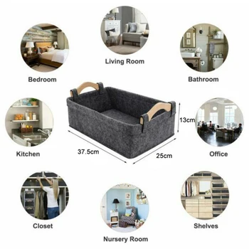 

1x Felt Cloth+pine Wood Portable Storage Basket Transport Basket Storage Box Felt Square Storage Holders