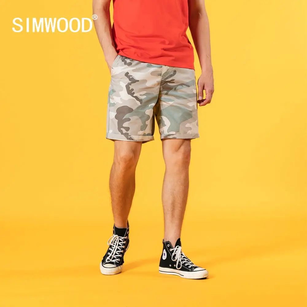 SIMWOOD 2020 summer new camouflage shorts men drawstring elastic waist enzyme wash short plus size knee-length short SJ120655 SIMWOOD 2020 summer new camouflage shorts men drawstring elastic waist enzyme wash short plus size knee-length short SJ120655