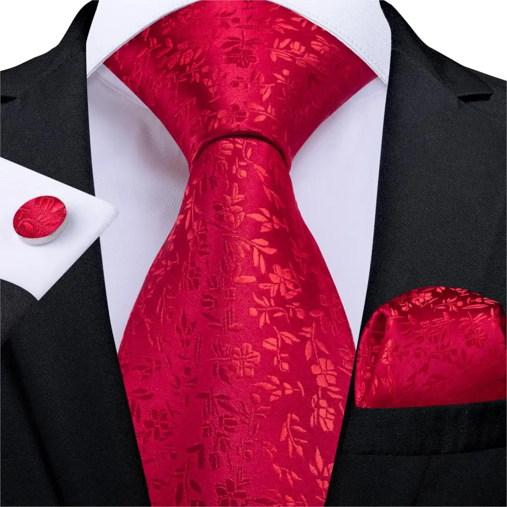 Barry. Wang красные мужские шелковые галстуки, галстуки на шею, карманные Квадратные запонки, набор на шею, галстук для мужчин, для свадьбы, вечеринки, бизнеса, Прямая поставка, Hi-Tie - Цвет: MJ-7265
