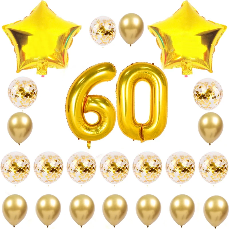 30th 40th 50th 60th Черное золото украшения Одноразовые Партии Посуда Набор «С Днем Рождения» Вечерние Декорации для взрослых юбилей Вечерние - Цвет: 24pcs balloon 60 set