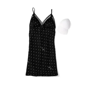 

Summer Fashion New Polka Dot V-neck Strap Nightdress Sexy Backless Breathable Thin Silk Home Clothes Ropa Para Dormir De Mujer