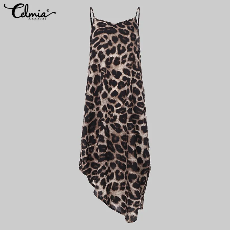 2020 Celmia Plus Size Women Summer Beach Sundress Sexy Spaghetti Straps Polka Dot Dress Casual Button Asymmetric Midi Vestidos 7