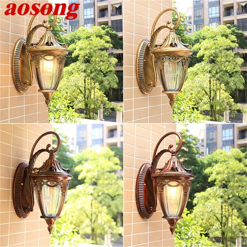 AOSONG Outdoor Wall Lamp Classical Light Retro LED Sconces Waterproof for Home Decoration