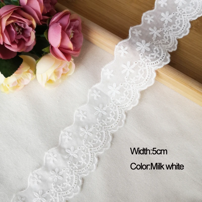 01 Milk white 14 ярдов 5 см хлопок вышивка кружевная ткань для одежды Рукоделие Шитье Пэчворк DIY аксессуары ручной работы украшения одежды 191 - Цвет: 01 Milk white