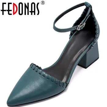 

FEDONAS New Arrival Women Slip On Point Toe Shoes Fashion Working Prom Pumps Spring Summer Square Heels Brand Shoes Woman