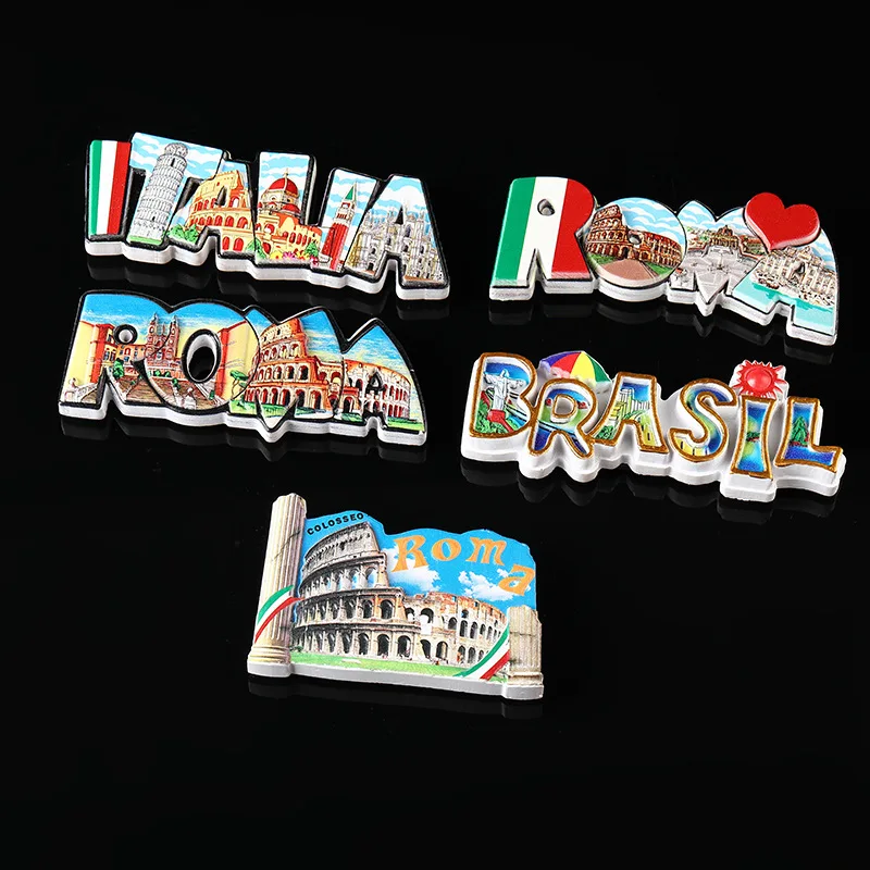 

Fridge Magnets Resin Refrigerator Sticker Italy Roma Brasil New Stereo Magnetic Foe Home Wall Decor