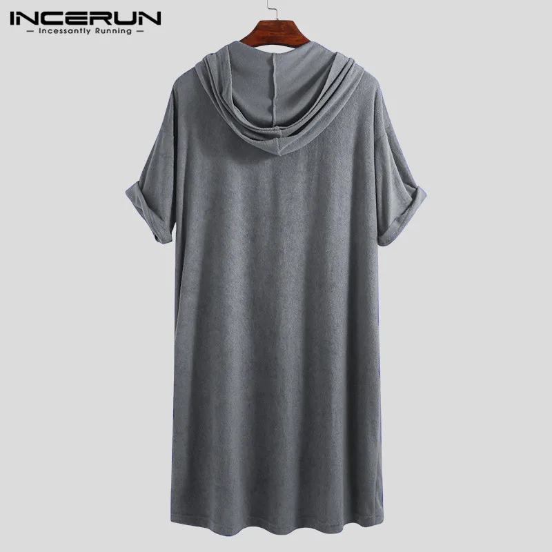 Men Bathrobes Solid Color Half Sleeve Pockets Quick-dry Fashion Hooded Robes Pajamas Homewear Beach Men Towel Bathrobe INCERUN Men Bathrobes Solid Color Half Sleeve Pockets Quick-dry Fashion Hooded Robes Pajamas Homewear Beach Men Towel Bathrobe INCERUN