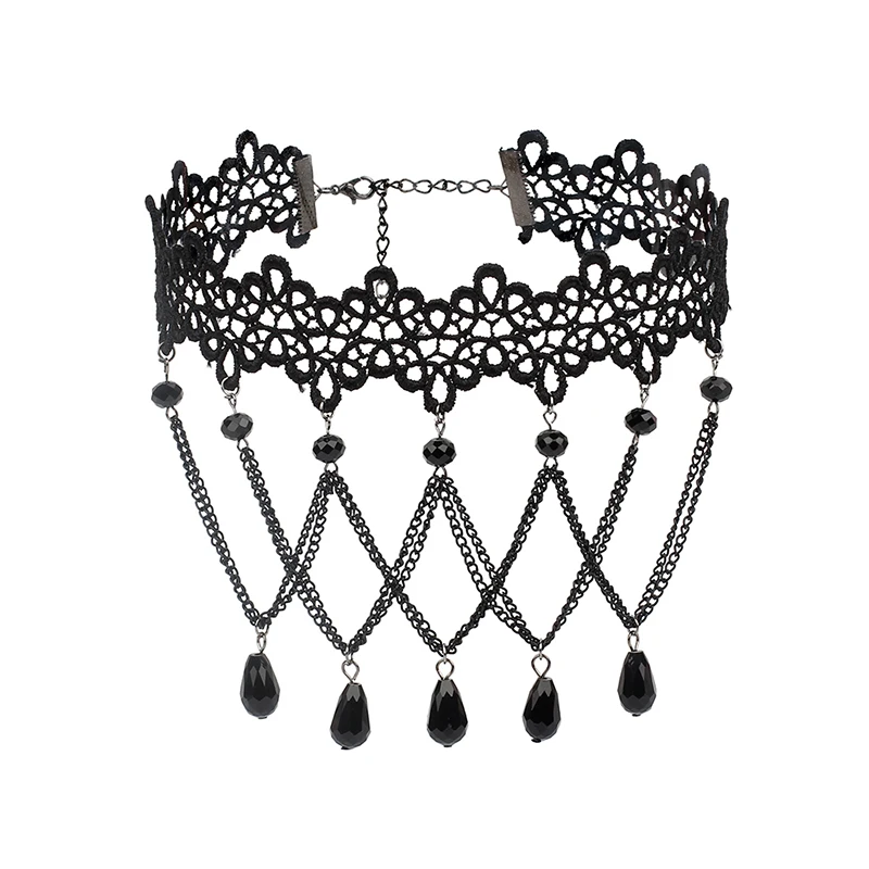 Популярное сексуальное Черное Кружевное колье для женщин, винтажные готические вечерние ожерелья в стиле панк, ювелирное изделие, воротник - Окраска металла: Black