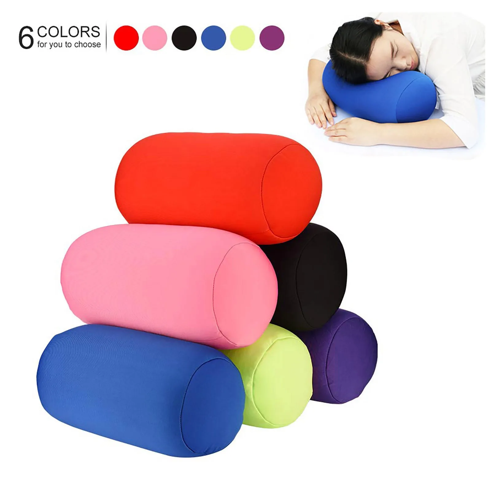 Micro Beads Roll Neck Head Waist Pillow Support Sofa Chair Sleep Bolster Travel 