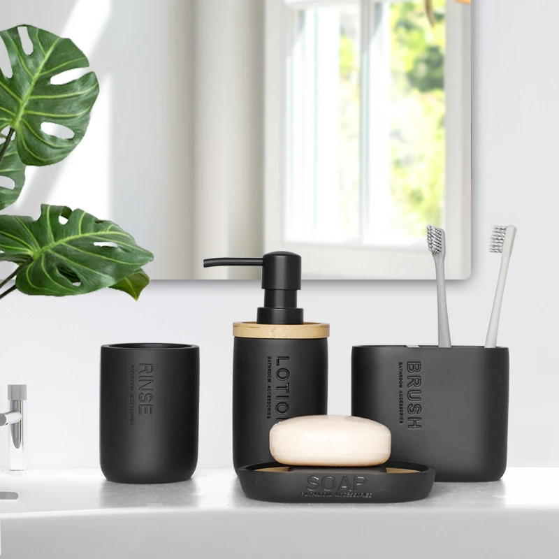 4 Pcs Bathroom Accessories Set Washing Tools Toothbrush Toothpaste Holders liquid Soap Dispenser Box Pump Bottle Wash Set