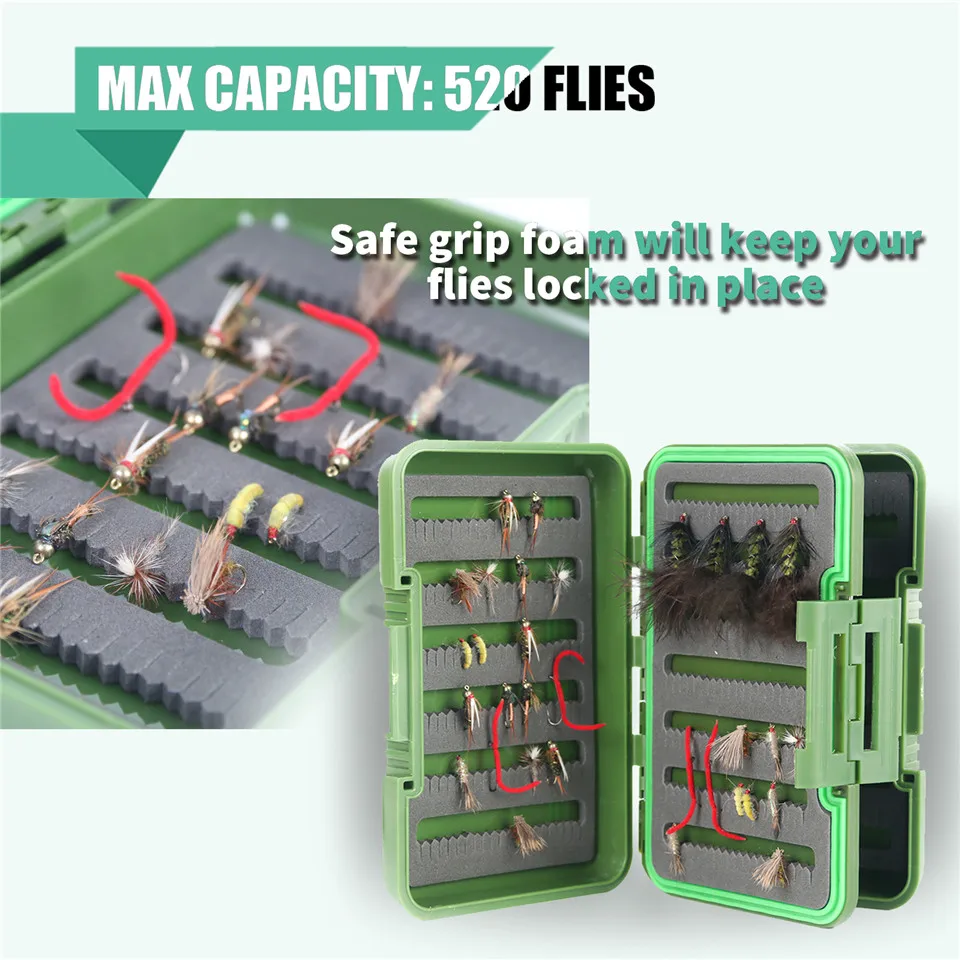 Maximumcatch Olive Green Waterproof Slit Foam Fly Fishing Box With Swing  Leaf Plastic Fly Box