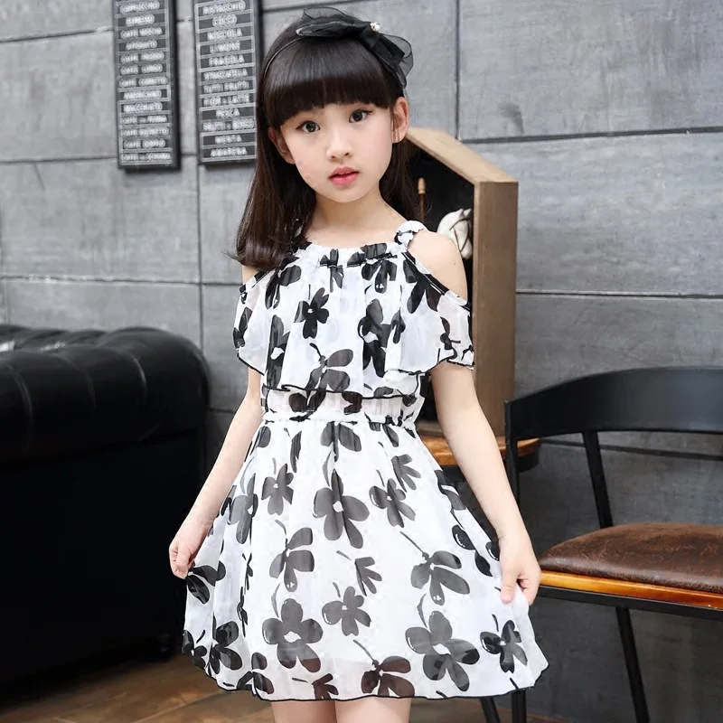 white dresses Платье принцессы для девочек; летняя шифоновая повседневная детская одежда белого цвета с цветочным узором; платья для девочек 5, 8, 10, 11, 12 лет - Цвет: white dresses