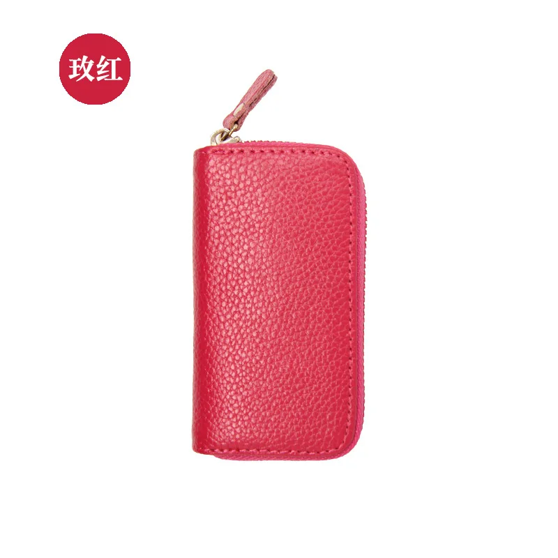 rose red Leather key bag key bag women's coin purse card bag zipper multi-function door key bag - Цвет: rose red