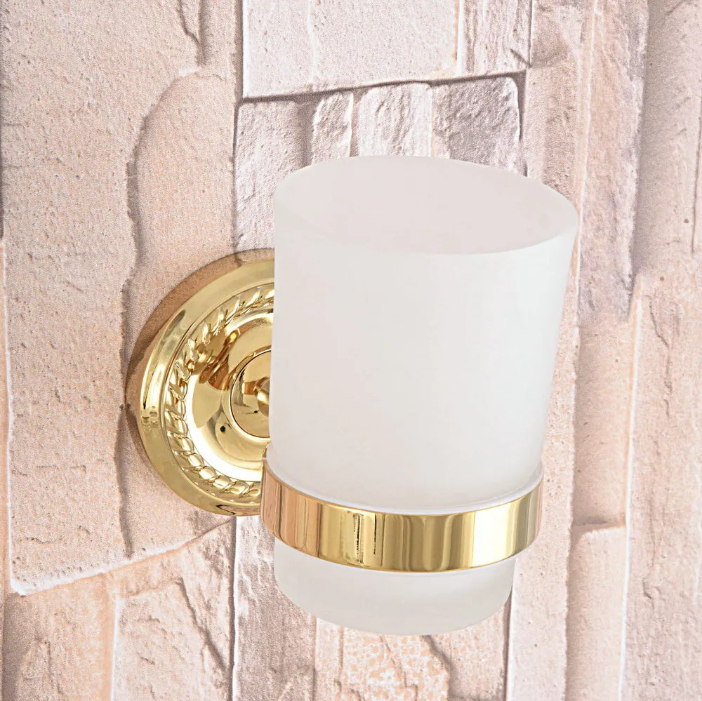 Полированный золотой цвет латунный набор аксессуаров для ванной комнаты оборудование для ванной полотенце бар мыльница держатель туалетной бумаги крючок для халата mm006 - Цвет: Single Cup Holder4